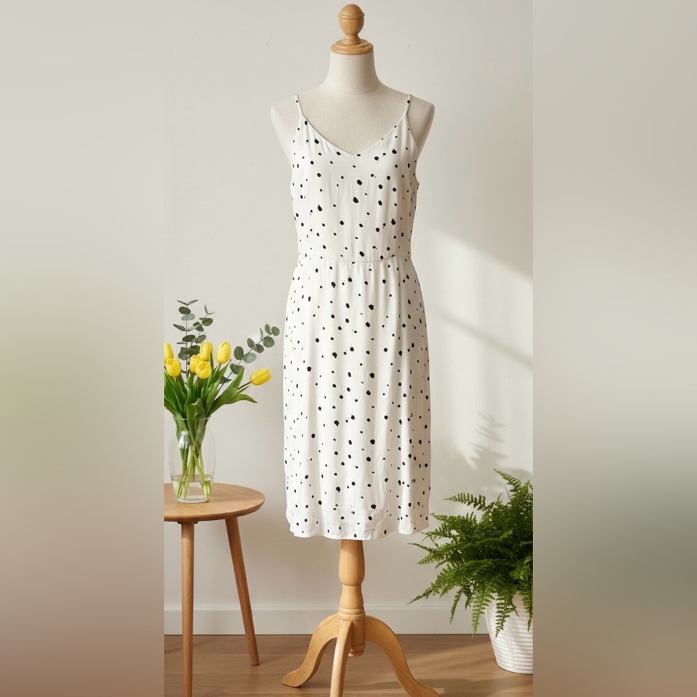 Just Female| White & Black Polka Dot Midi Sleeveless Lined Dress Sz Small